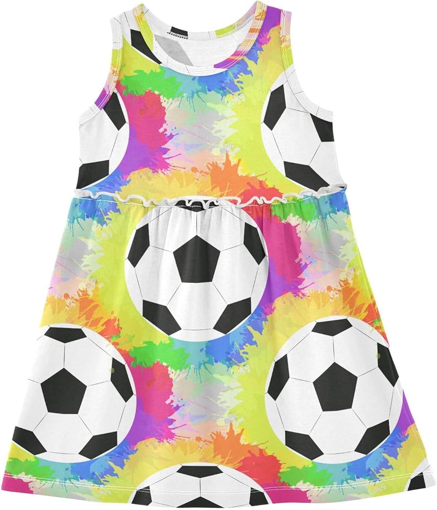 Soccer Balls Girls Dresses Sleeveless Girls Maxi Dress Toddler Dress for Kids Toddler Holiday Party,2T