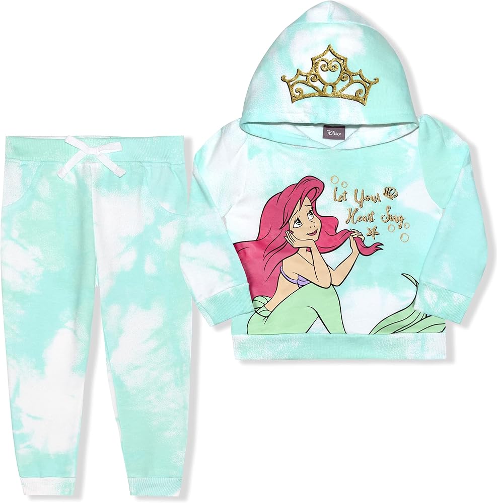 Disney Princess Girls’ Rapunzel, Cinderella, Belle or Ariel Hoodie and Jogger Pants Set for Toddler and Little Kids