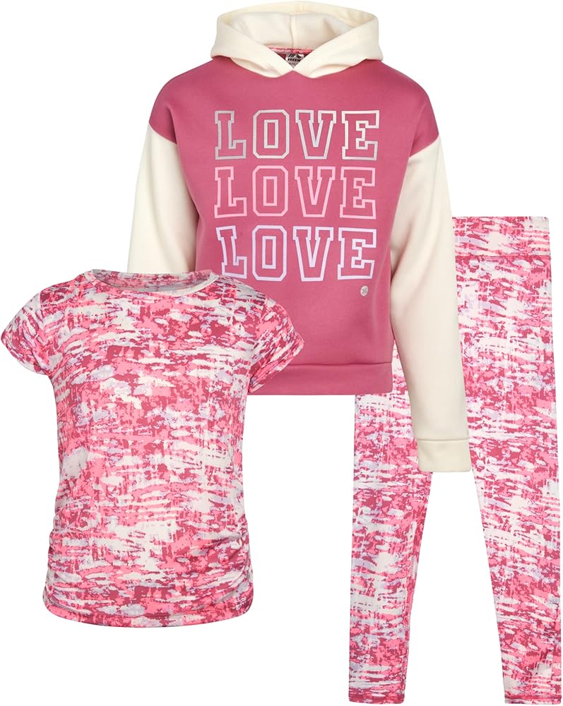 RBX Girls' Legging Set - 3 Piece Fleece Hoodie, Tee, and Leggings Clothing Set (Size: 4-16)