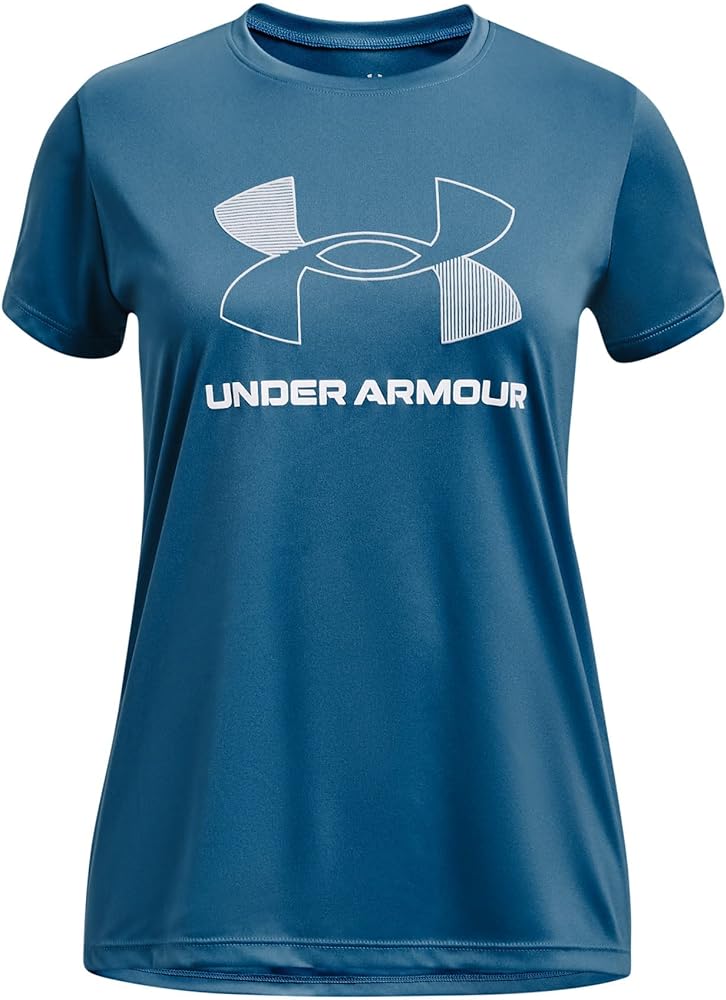 Under Armour Girls Tech Big Logo Short Sleeve T Shirt, (466) Cosmic Blue / / White, X-Small