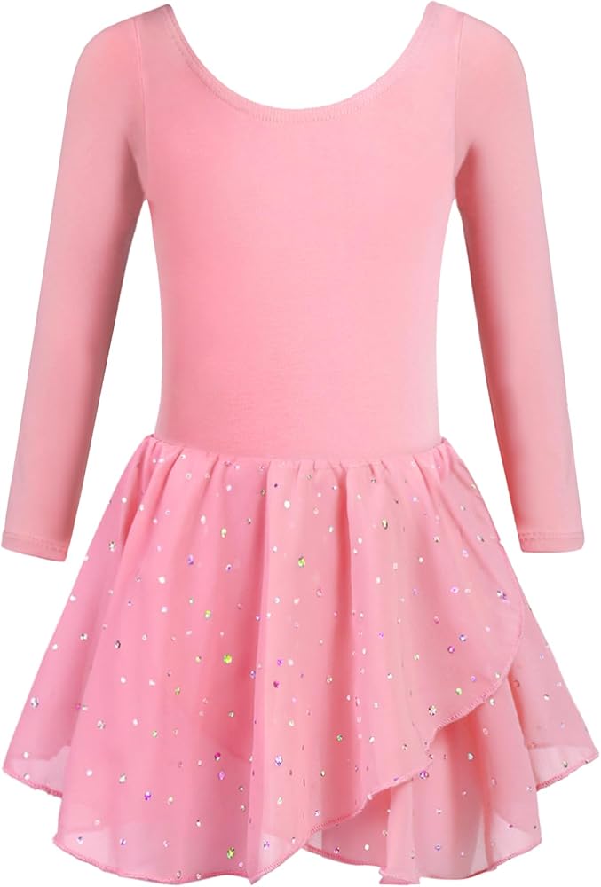 Zaclotre Girls Long Sleeve Dance Dress Glitter Ballet Skirted Leotard Ballerina Outfit