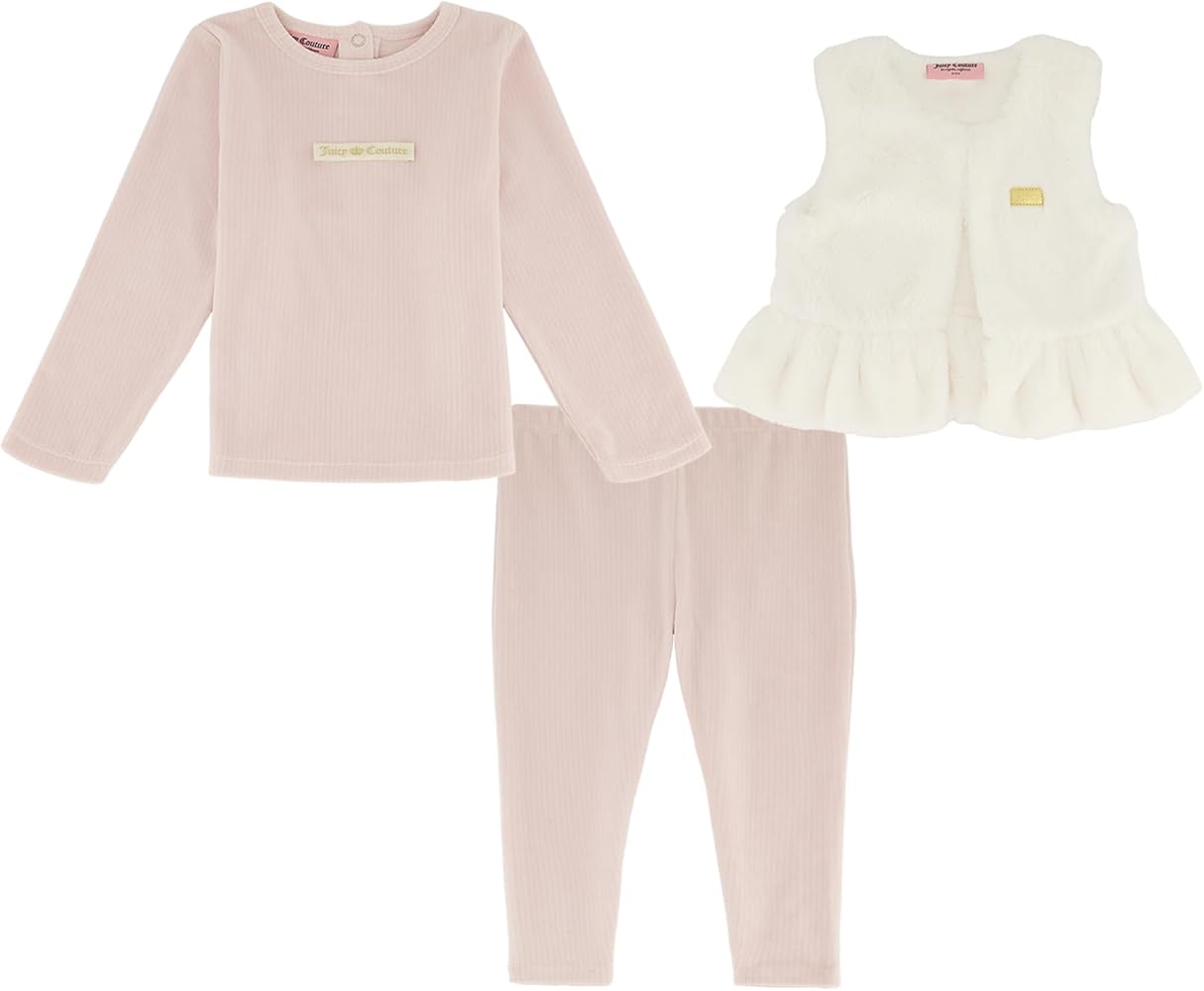 Juicy Couture Girls 3 Piece Faux Fur Vest Set