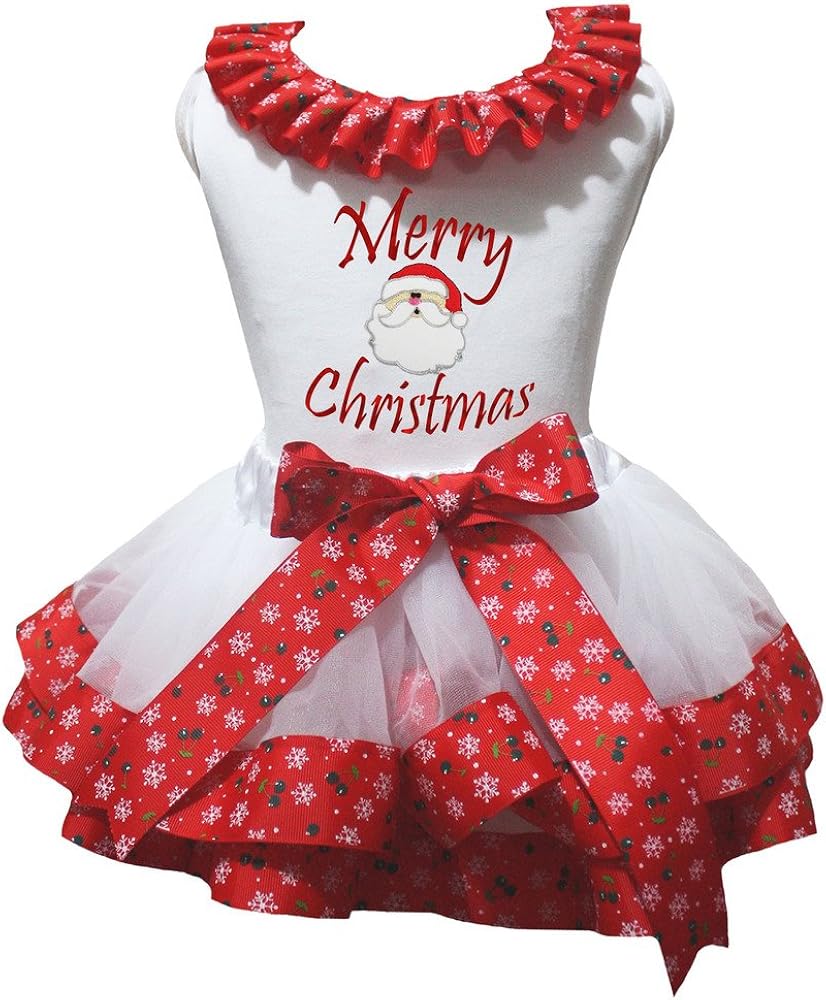 Petitebella Merry Christmas White Shirt Red Snowflake Petal Skirt Set Nb-8y