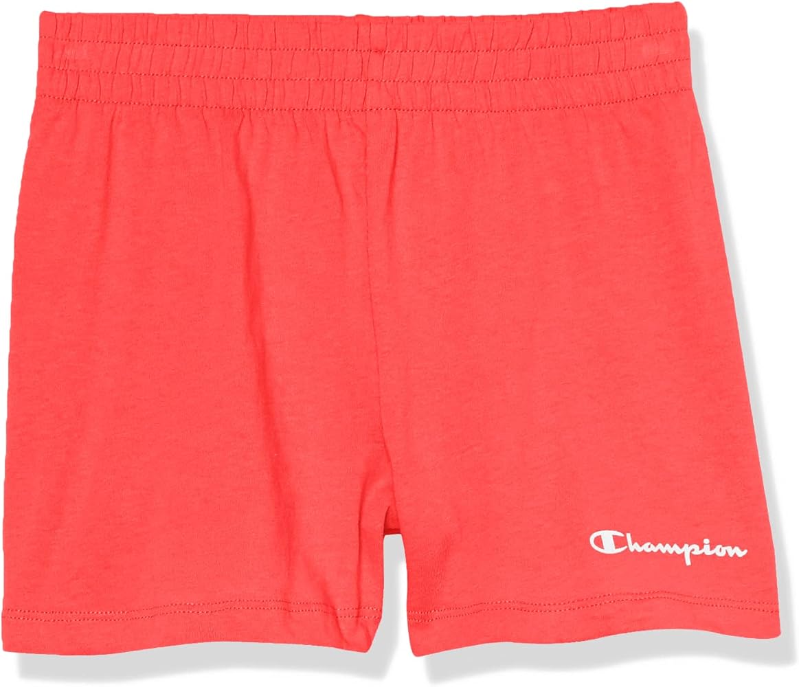 Champion Girls Shorts, Cotton Shorts for Girls, Lightweight Gym Shorts, Script, 3"