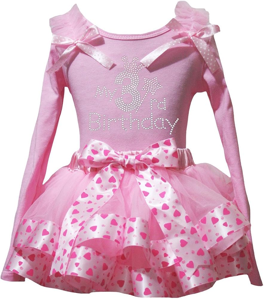 Petitebella Rhinestones My 1st to 6th Pink L/s Shirt Pink Hearts Petal Skirt Outfit