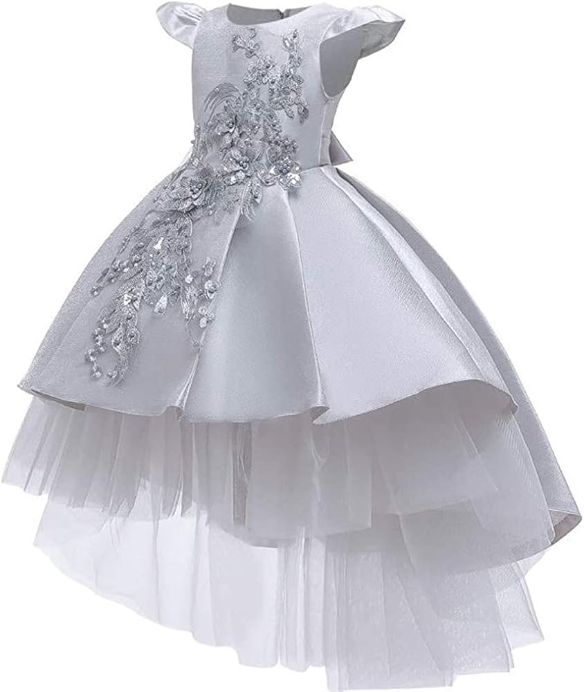 Flower Girls Wedding Tulle Dresses Princess High Low Beaded Pageant Prom Birthday Party Evening Dance Ball Gown