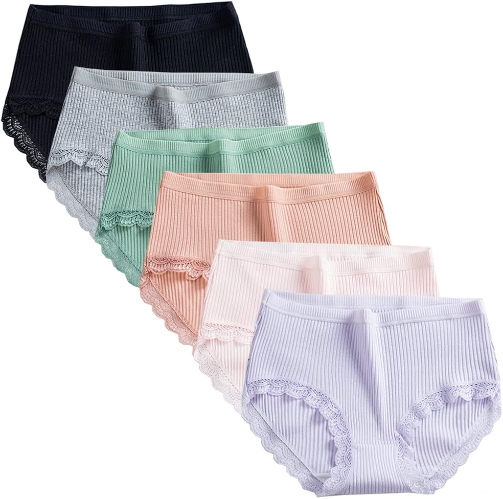 Teen Girls Cotton Underwear 6 Pack Comfort Lace Trim Briefs Panties