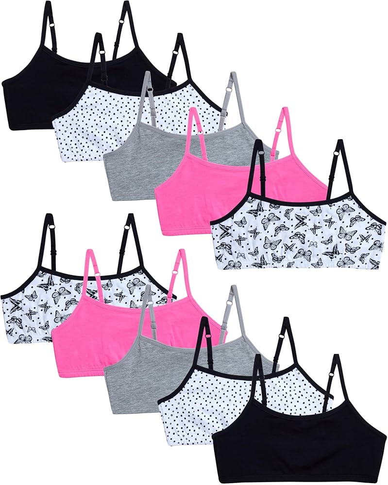 Rene Rofe Girls' Joelle Training Bra – 10 Pack Stretch Cotton Cami Bralette (7-14)