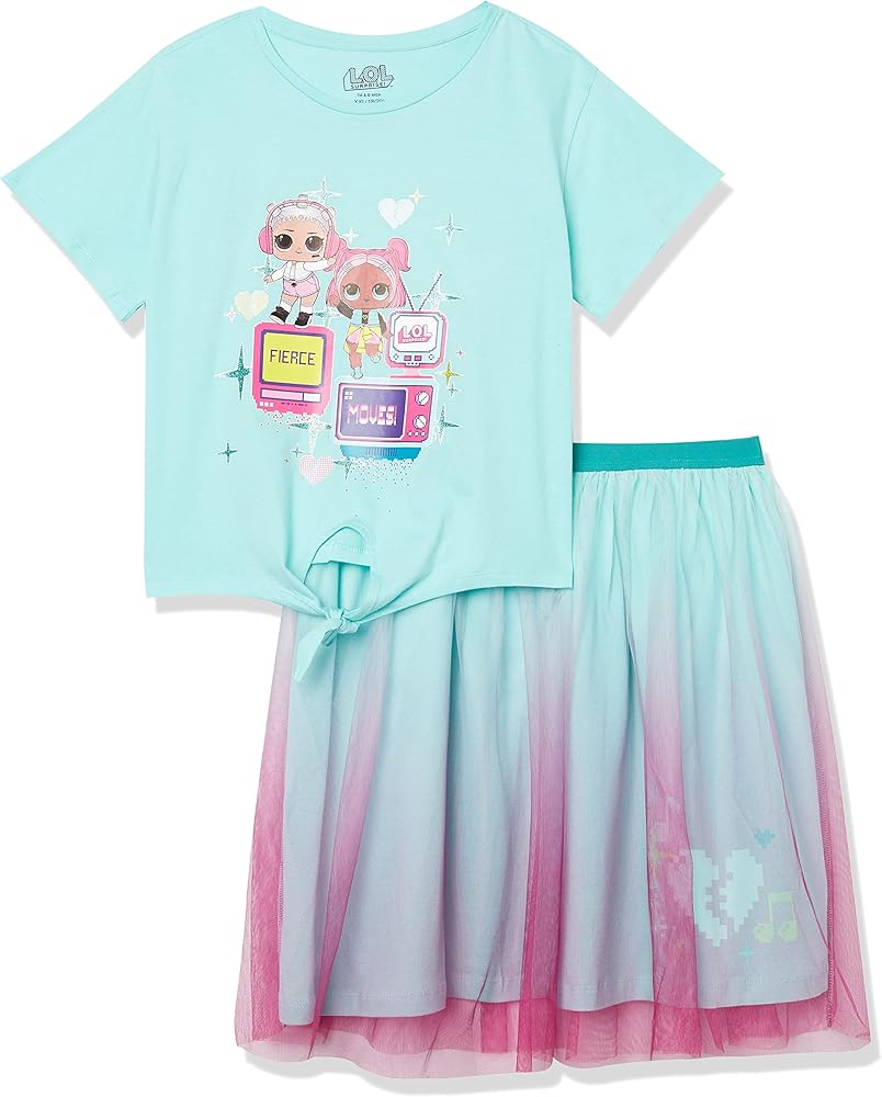 L.O.L. Surprise! girls Tie Front Tee & Tulle Skirt Set BundleT-Shirt