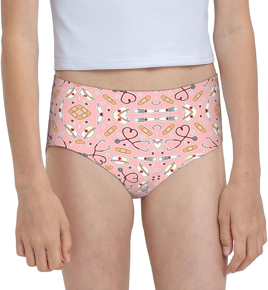 Augenstern Cotton Underwear Cute Nurse Love Pink Girls'Briefs Soft Underpants