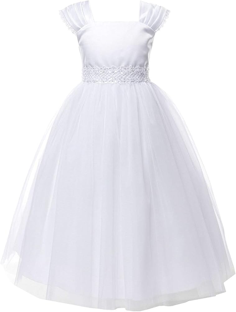 BluNight Graceful Pleated Cap Sleeve Holy First Communion Flower Girl Dress 2-16