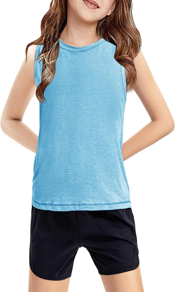 Haloumoning Girls Tank Tops Kids Sleeveless Athletic Lightweight Cute Summer Top Dancewear 5-14 Years