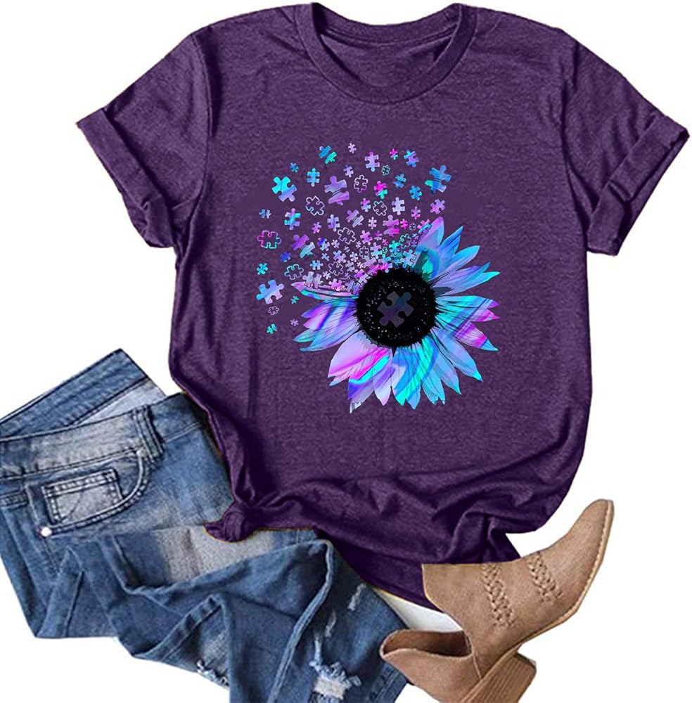 Summer Tops for Women Plus Size Short Sleeve Loose Fit Sunflower Graphic Tees Cotton Holiday Shirts Blouses