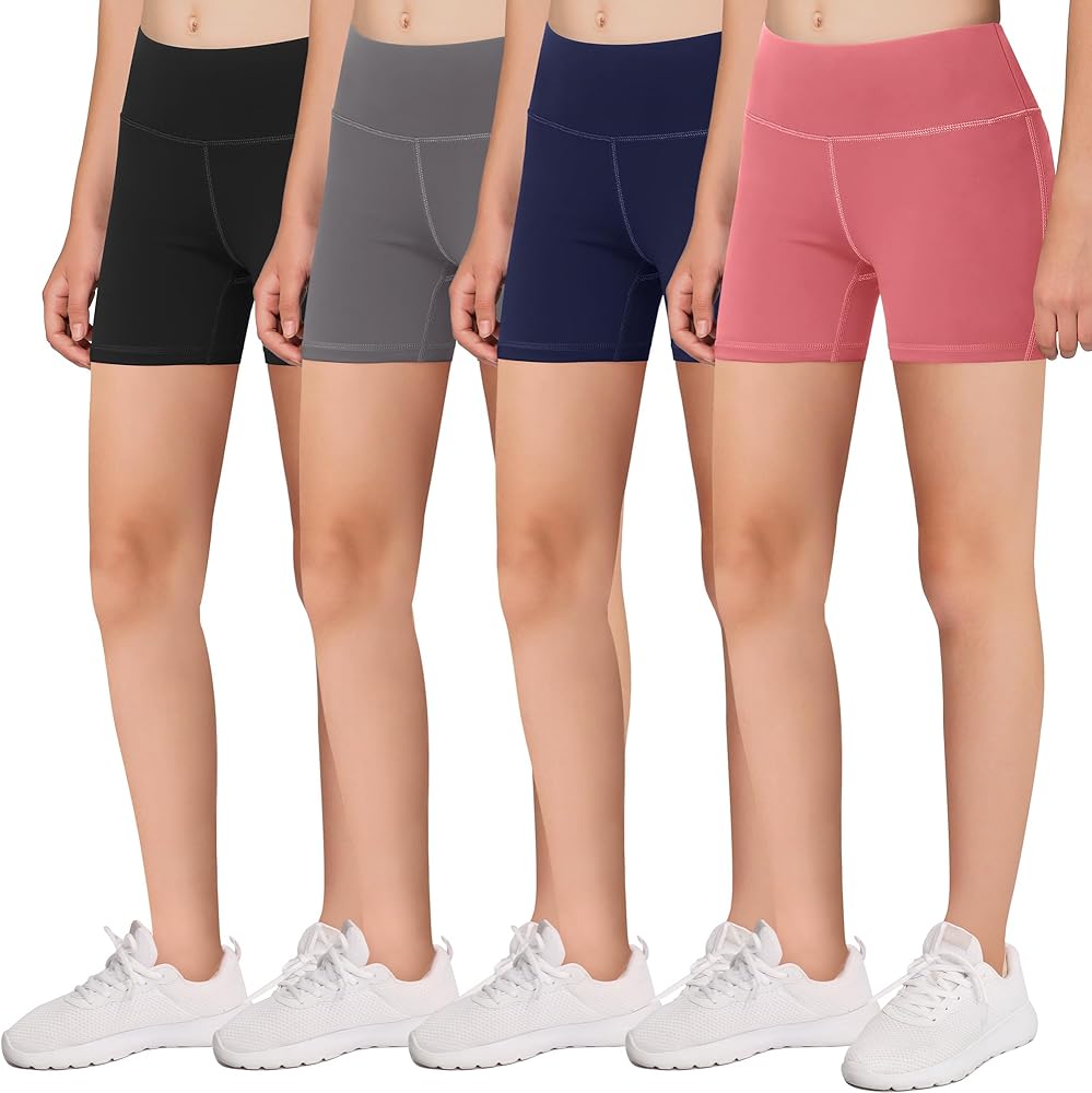 Volleyball Dance Spandex Shorts for Girls - Fit for Biker Yoga Gymnastics Soccer Exercise (Pack of 4)