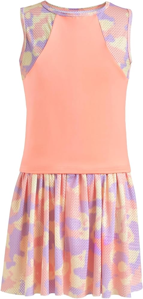 Girls Outfits Tennis Golf Dress 2 Piece Tie Dye Sleeveless Tops Butterfly Shorts Sets with Pockets