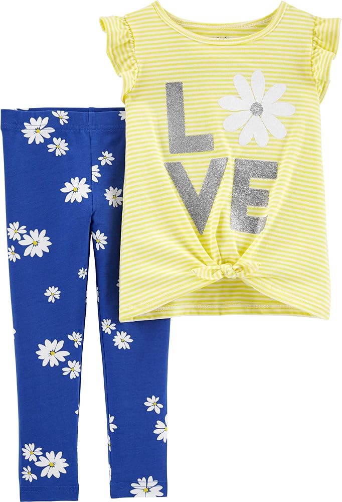 Carter's Girl's 2-piece Top and Leggings Set (Yellow/Blue/White, 6 Months)