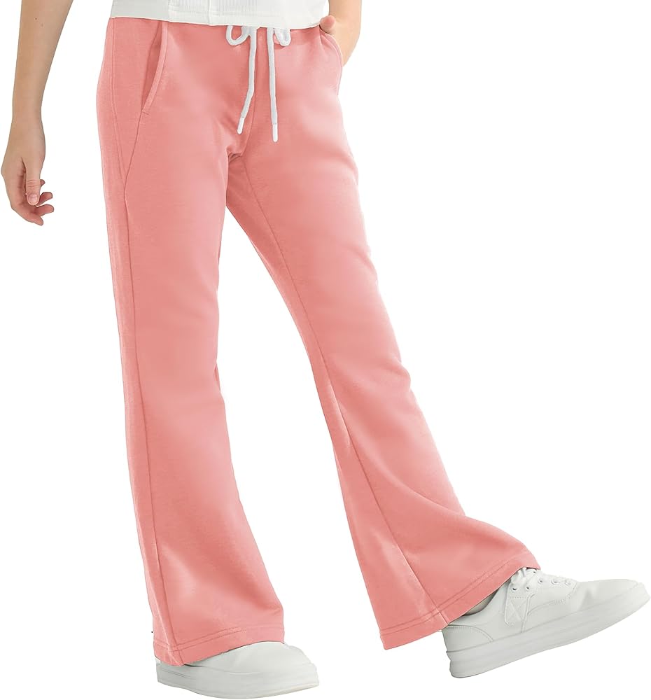 Rolanko Girls Flare Wide Leg Sweatpants Elastic Waist Bell Bottoms Pants for Kids Sweats with Pockets 5-12Y