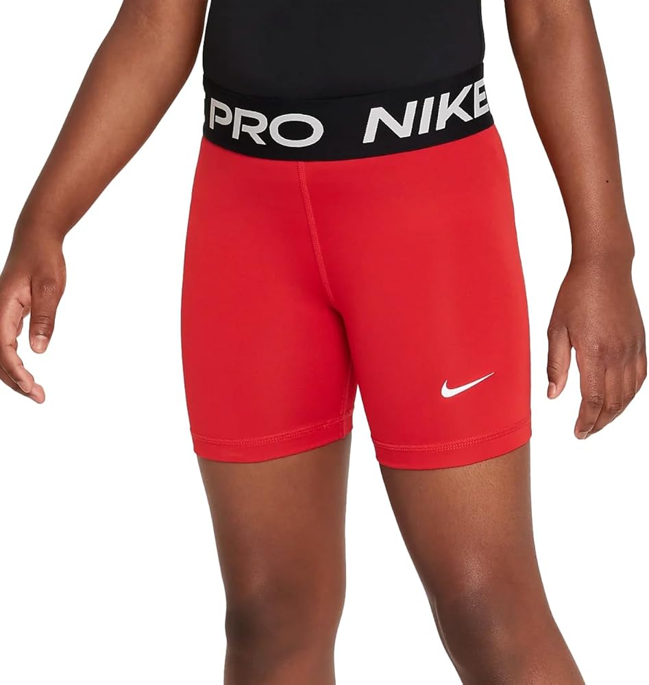 Nike Pro Big Kids' (Girls') Dri-FIT 5" Shorts (University RED/White, FB1081-657) Size X-Small