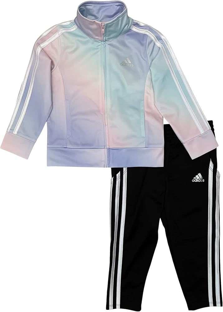 adidas Girls' Tricot Zip Jacket and Pant Set (Multi/Black, 3T)