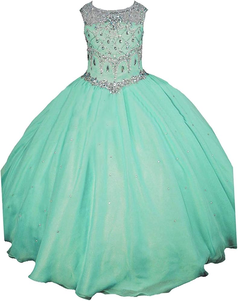 Wenli Princess Girls Beaded Jewel Ball Gowns Flower Girl Pageant Dresses