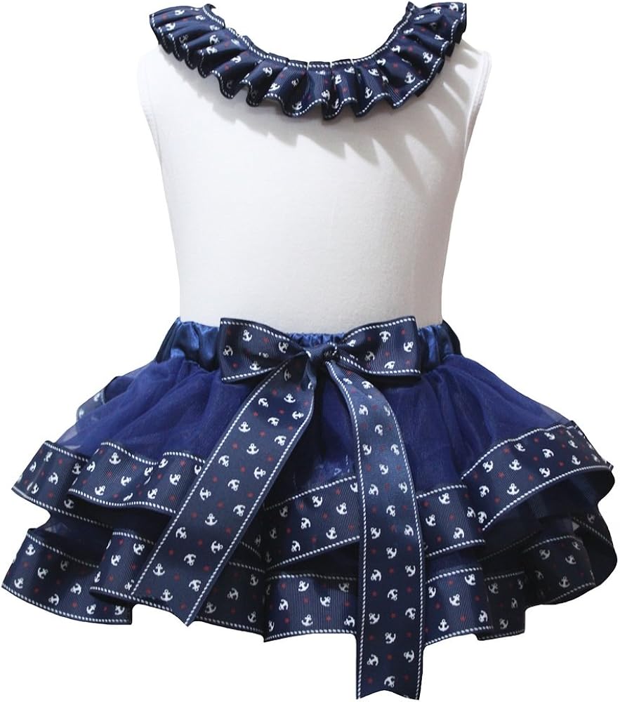 Petitebella Plain White Shirt Sailor Anchor Ribbon Navy Petal Skirt Set Nb-8y