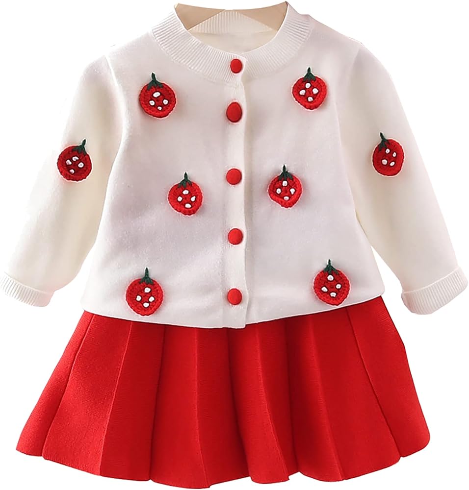 Toddler Baby Girls Fall Outfits Long Sleeve Knitted Sweater Tops Pleated Mini Skirt Set Autumn Winter Clothes Set