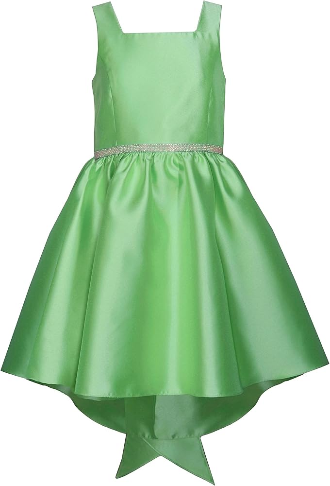 Bonnie Jean Girls 4-16 Green Mikado High-Low Bow Back Jewel Waist Dress