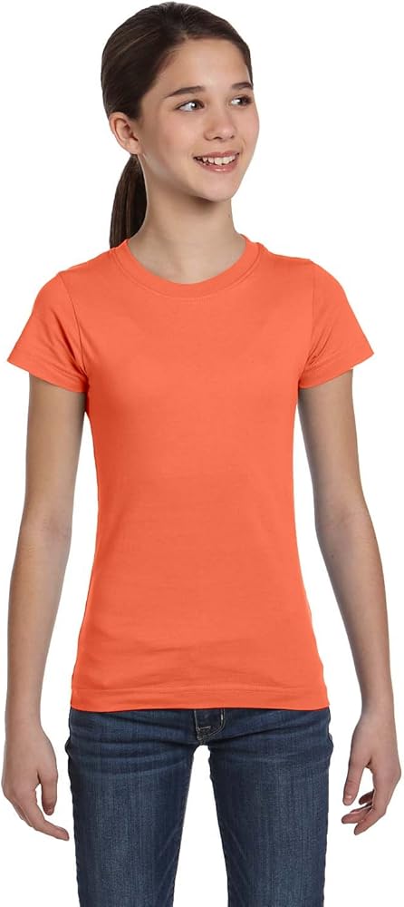 LAT Sportswear Girl's Fine Jersey Longer-Length T-Shirt, Papaya, X-Small