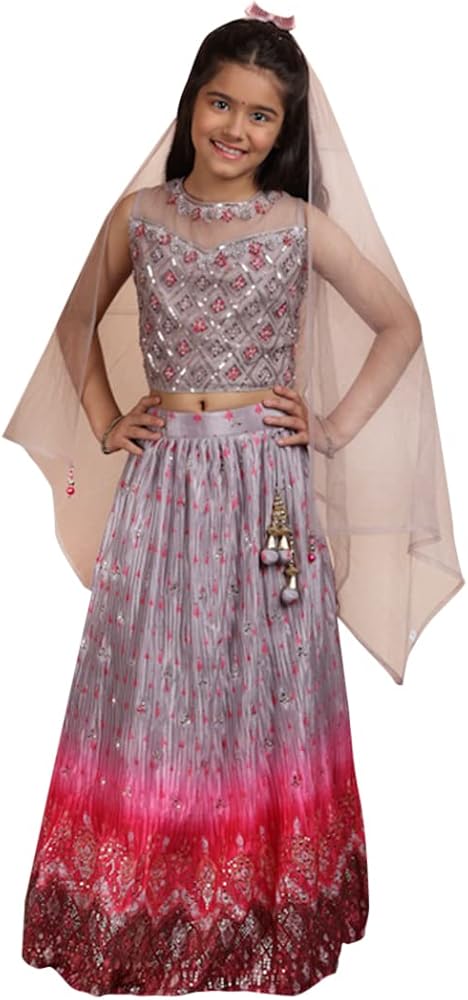 Indian Grey kids Lehenga Choli Girls Chinon Kids festive Dress 3030 K22