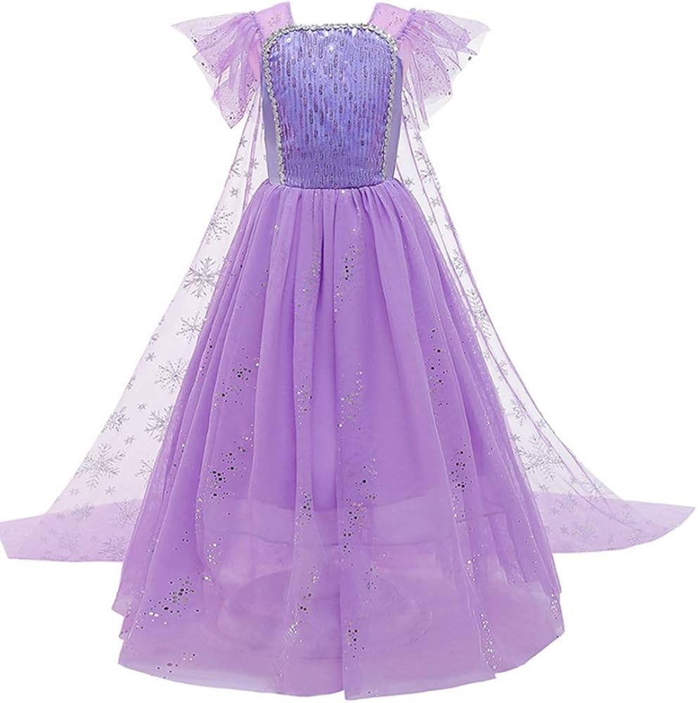 Girls Halloween Cosplay Frozen Elsa Dress Snow Queen Princess Dress Gown Christmas Birthday Party Dress