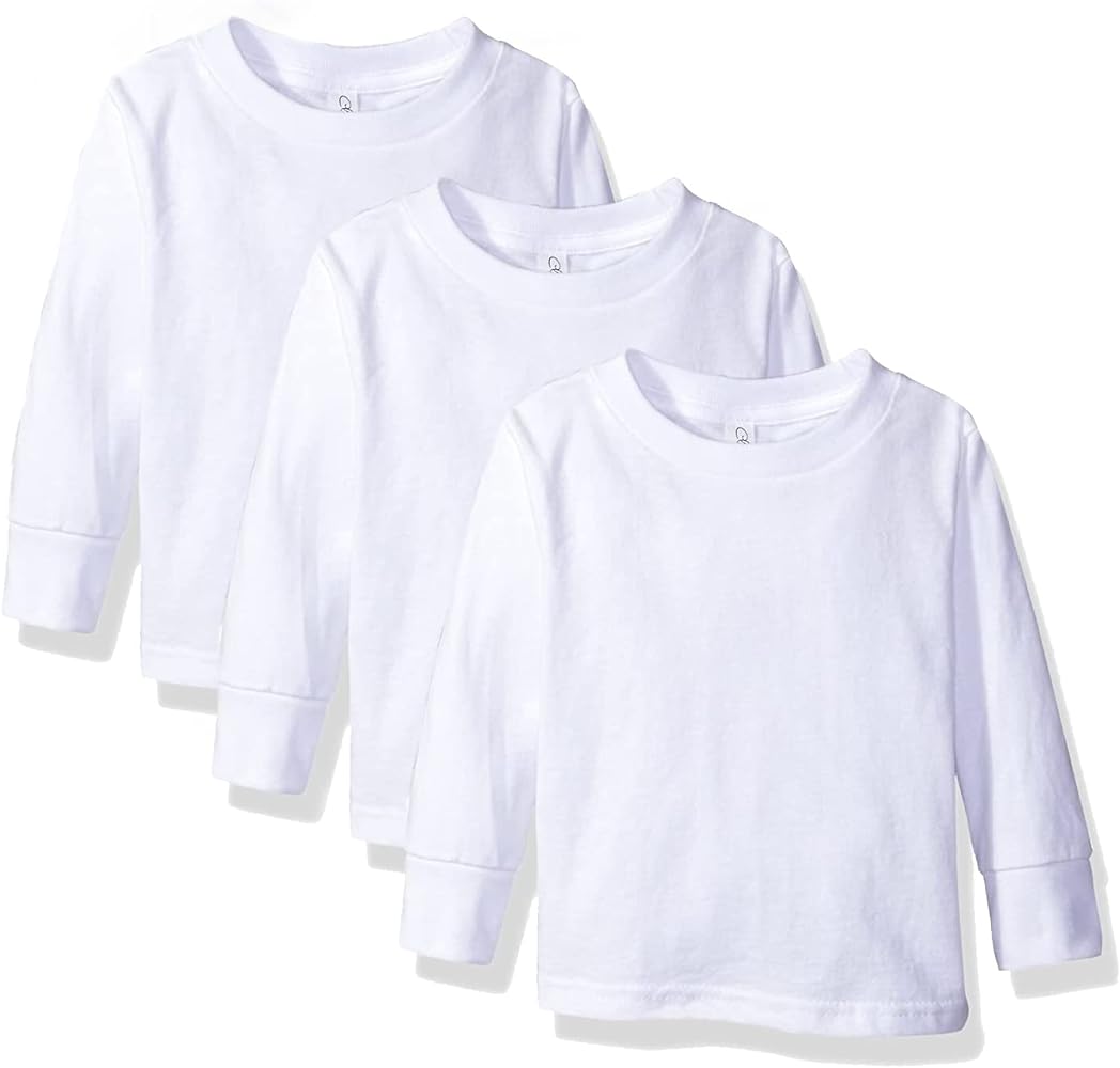 Clementine Little Girls' Toddler Long Sleeve Basic T-Shirt Three-Pack,White,4T