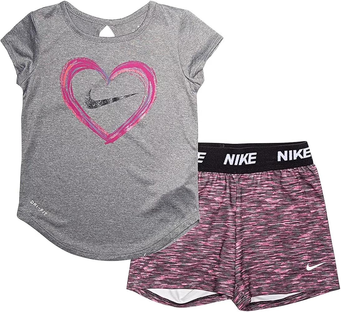 Nike Little Girls Dri-FIT Heart Top & Shorts 2 Piece Set