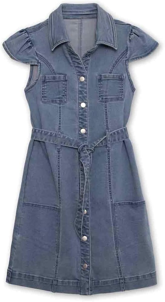 Speechless Girls' Cap Sleeve Button Down Denim Dress