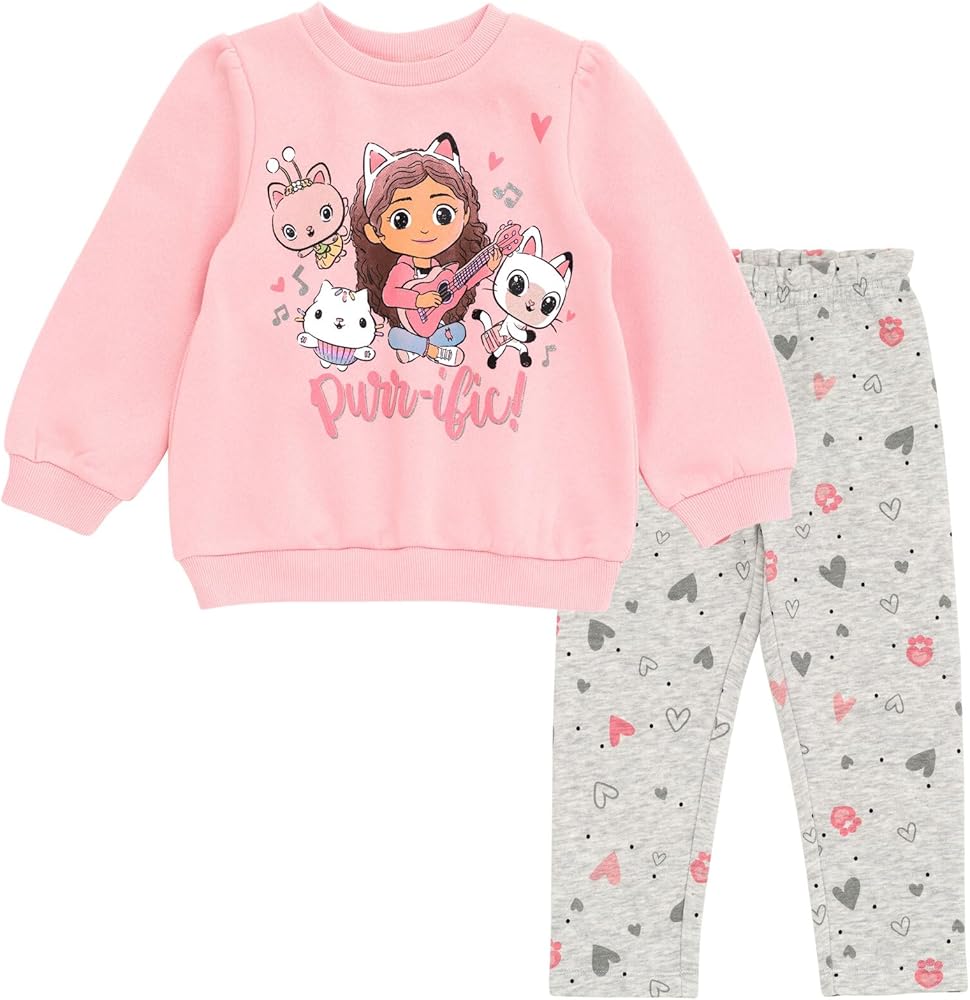 DREAMWORKS GABBY'S DOLLHOUSE Pandy Paws Cakey Cat Kitty Fairy Girls Fleece Sweatshirt and Pants Set Toddler to Big Kid