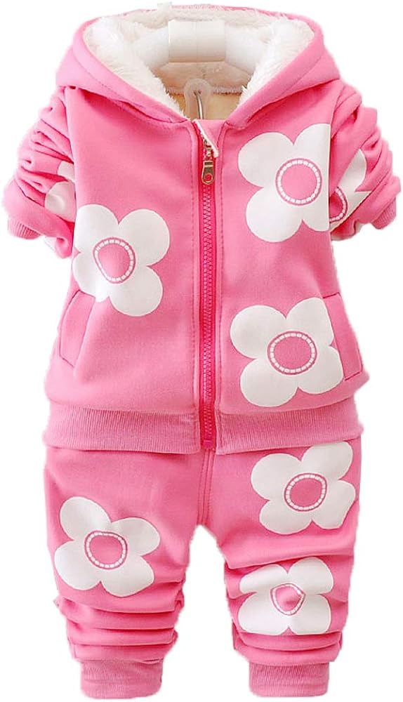 Yao Spring and Autumn Winter Fleece Flowers Warm Girls 2 Piece Set