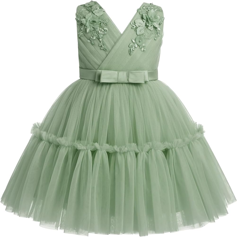 ODASDO Flower Girl Dresses Baby Kids V-Neck Sleeveless Tulle Tutu Princess Special Occasion Party Ball Gown Summer Spring