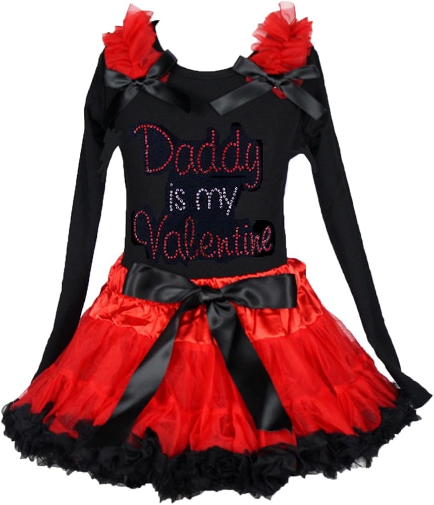 Petitebella Daddy Is My Valentine Dress Black L/s Cotton Shirt Red Black Skirt Girl Set 1-8y