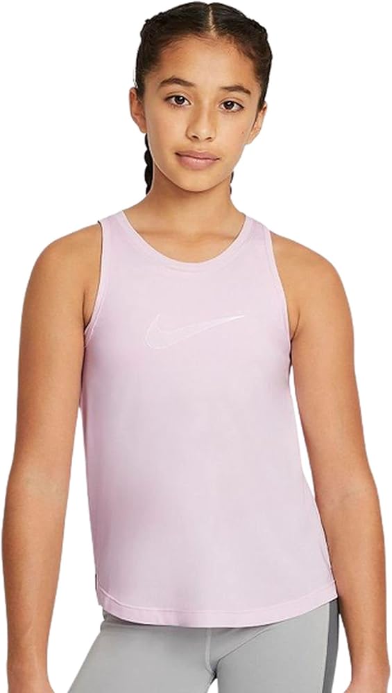 Nike Big Girls' Dri-FIT One Training Tank, Extended Size: Small+, Pink Foam/White