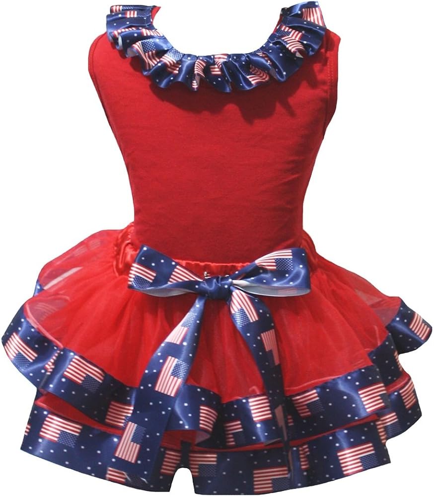 Petitebella Plain Shirt US Flag Blue Ribbon Red Petal Skirt Set Nb-8y