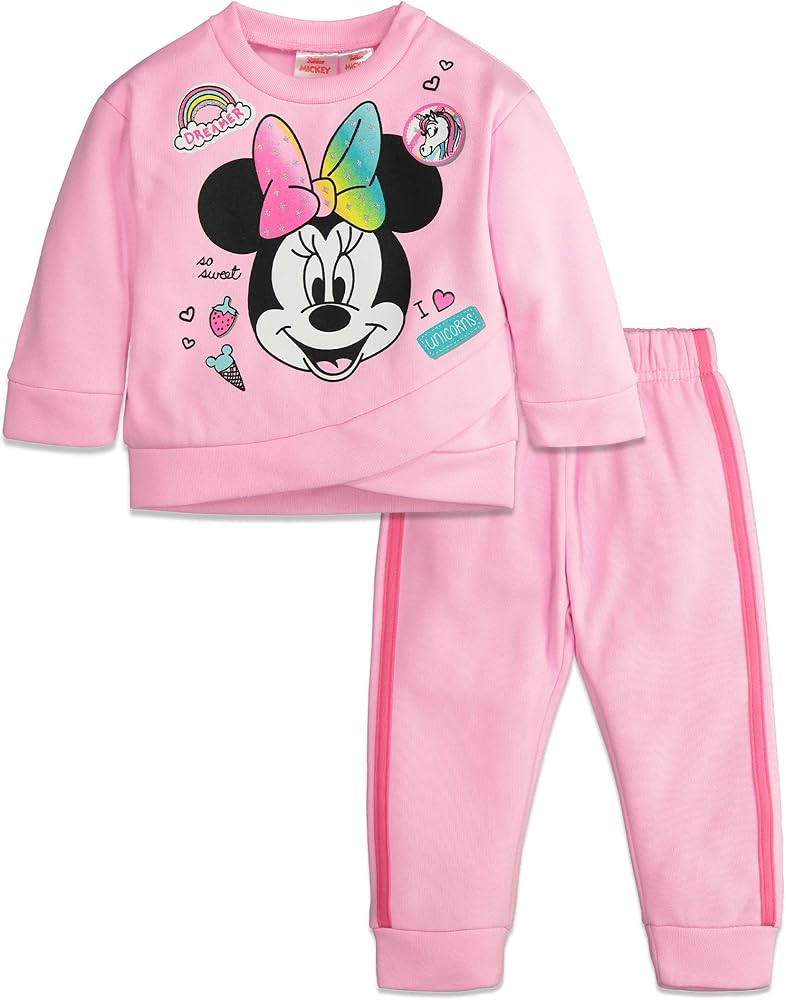 Disney Minnie Mouse Girls' Long Sleeve Fleece Sweatshirt Top & Leggings Set