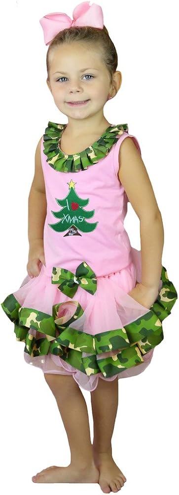 Petitebella I Love Xmas Tree Shirt Pink Camouflage Petal Skirt Set Nb-8y