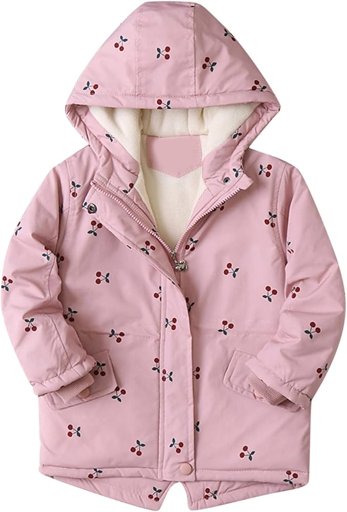 Kids Windbreaker Thicken Coat Cartoon Prints Hooded Jacket Toddler Windproof Thick Warm Outwear Toddler Jacket