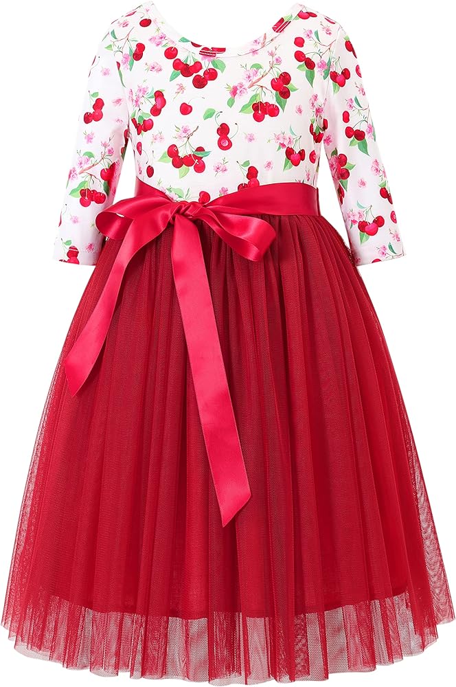 Flofallzique Girls Tulle Dress Long Sleeves Birthday Party Easter Toddler Floral Dress