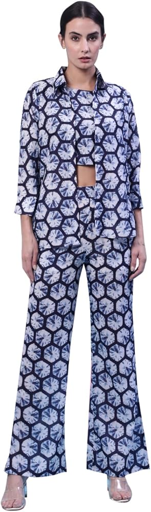 Woman & girls Cotton Silk Printed Shirt With Pants Co-ord Set 8981