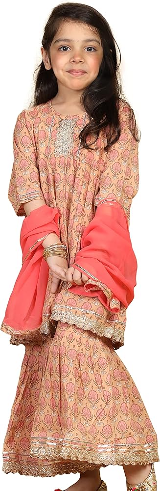 AJ DEZINES Girls Cotton Printed Floral Sharara Set