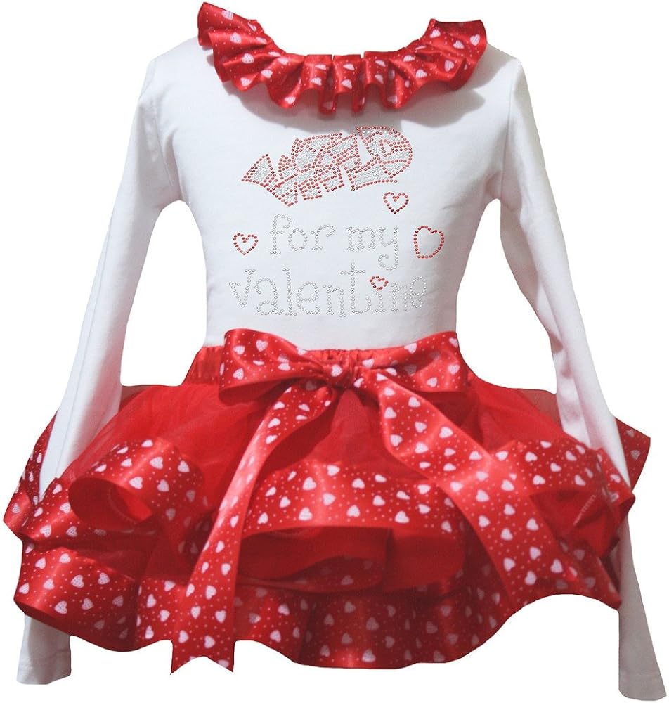 Petitebella Wild for My Valentine White L/S Shirt Red Heart Petal Skirt Nb-8y