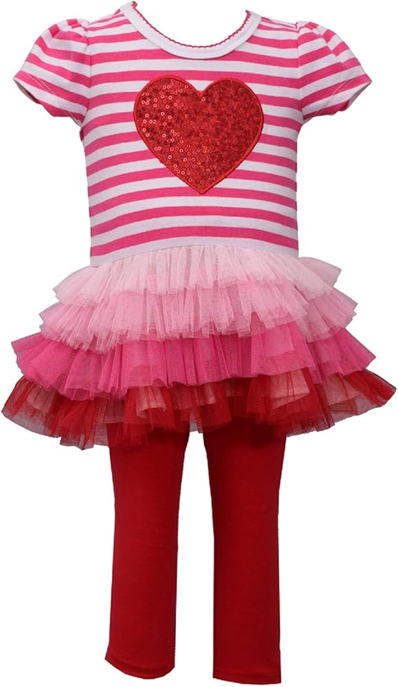 Bonnie Jean Girl's St Valentine's Day Pink and Red Heart Tunic Shirt and Leggings Set