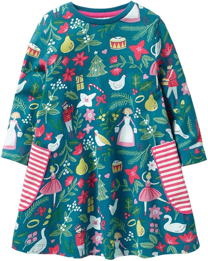 Arbag Girls' Long Sleeve Christmas Dress Cotton Casual Dress for Baby Girl