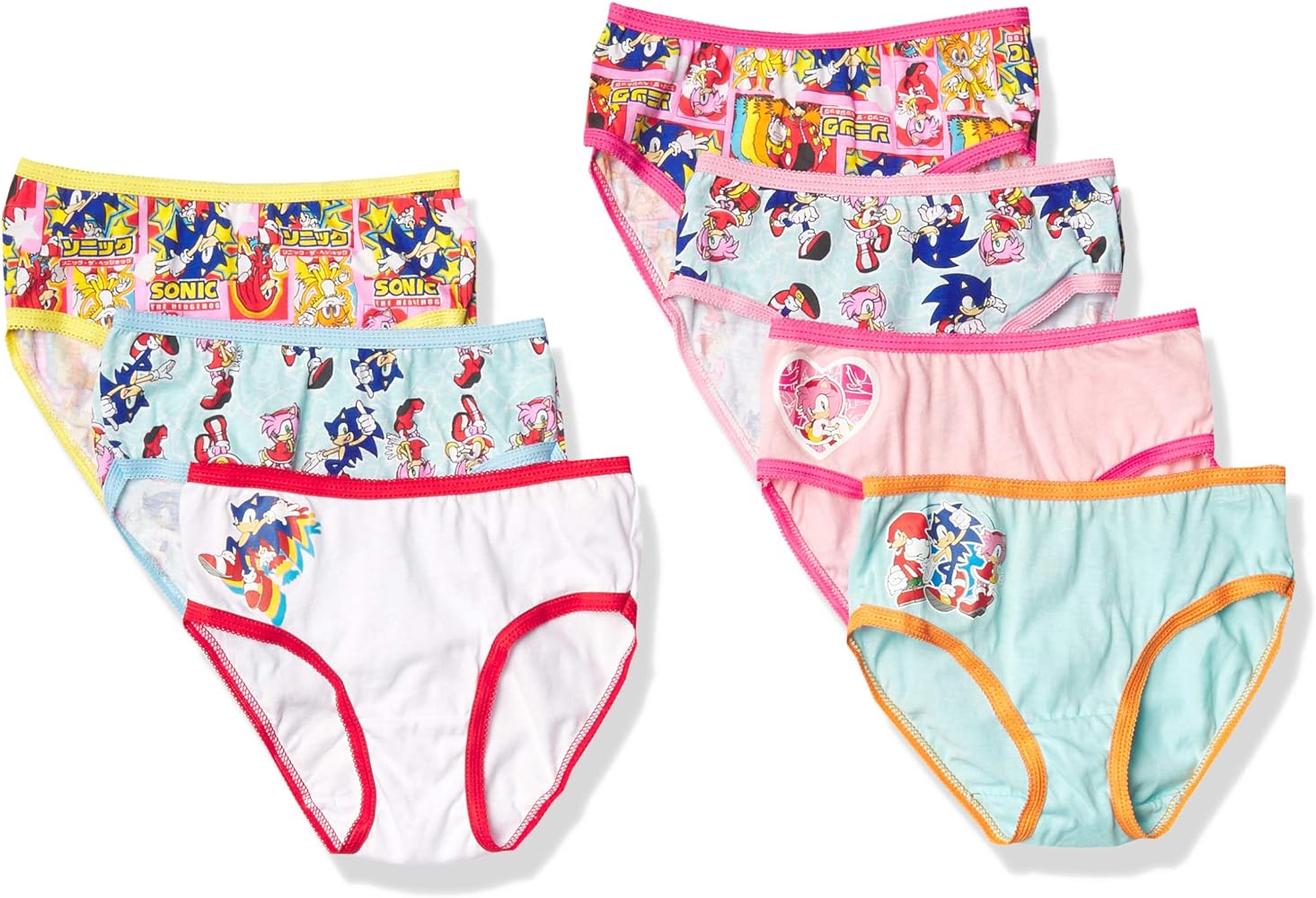 Sonic The Hedgehog Girls' 7-Pack 100% Cotton Underwear Available in Sizes 4, 6, and 8