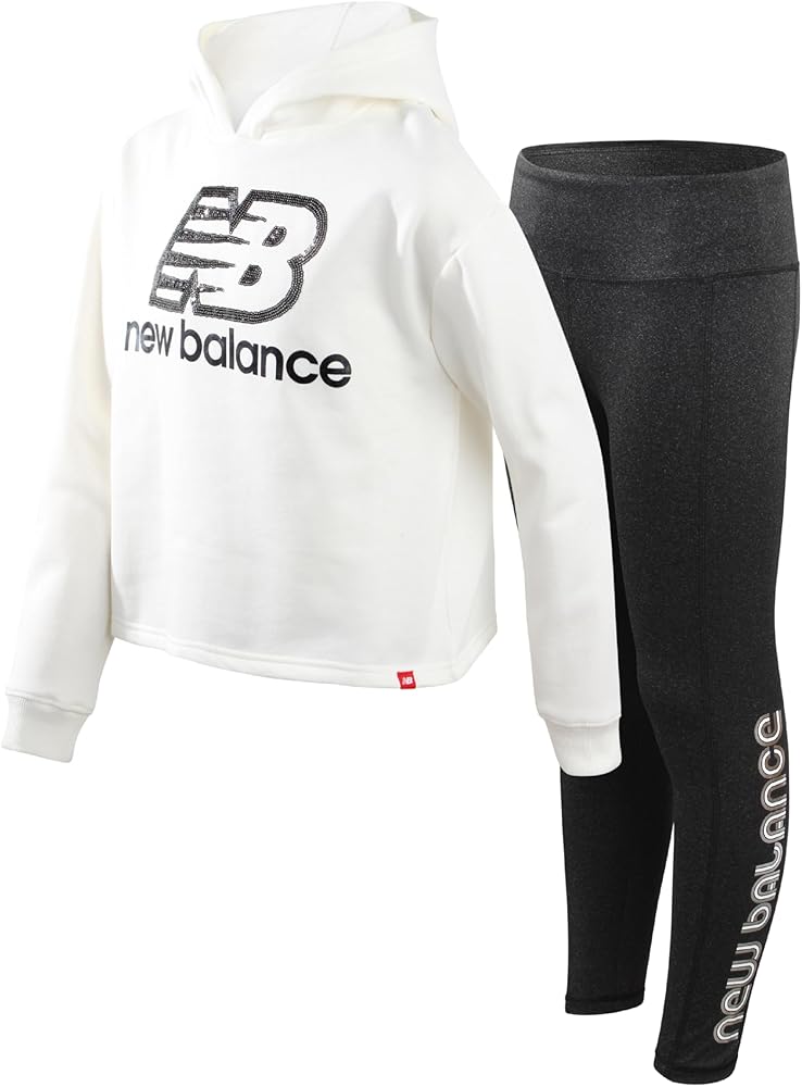 New Balance Girls' Active Leggings Set - 2 Piece Fleece Hoodie Sweatshirt and Stretch Yoga Pants - Sweatsuit for Girls (7-16)